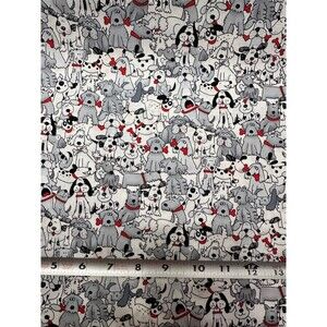 Playful Pups with Bones Fabric 100% Cotton Quilting Craft Red Black Gray 5.25 yd